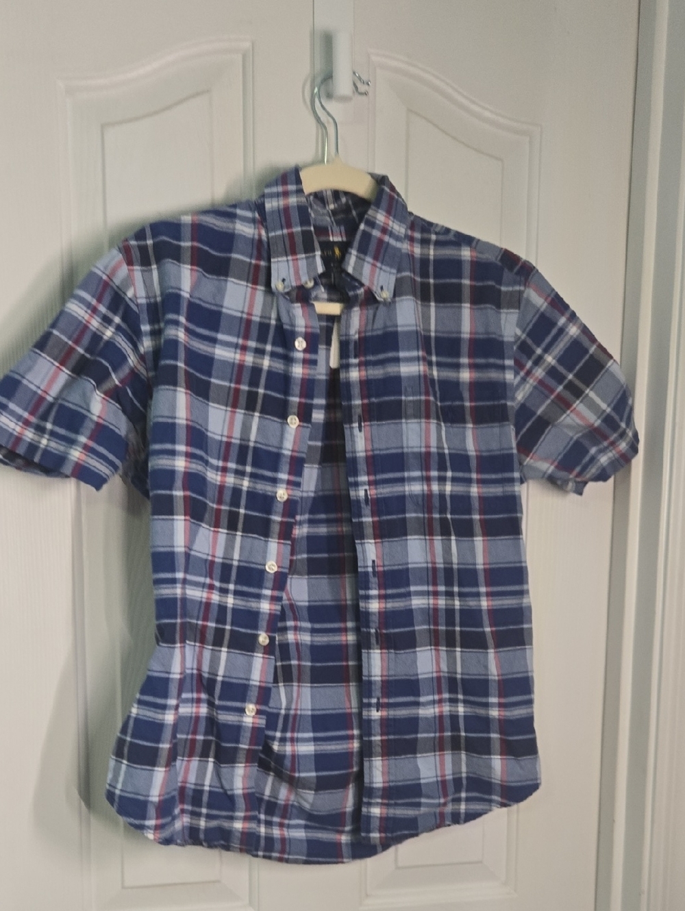 Ralph Lauren Short-Sleeve Blue Plaid Button-Down Shirt